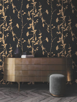 Ginkgo Silhouette Black & Gold by Ronald Redding Cork Wallpaper- York Designer Series VR1512