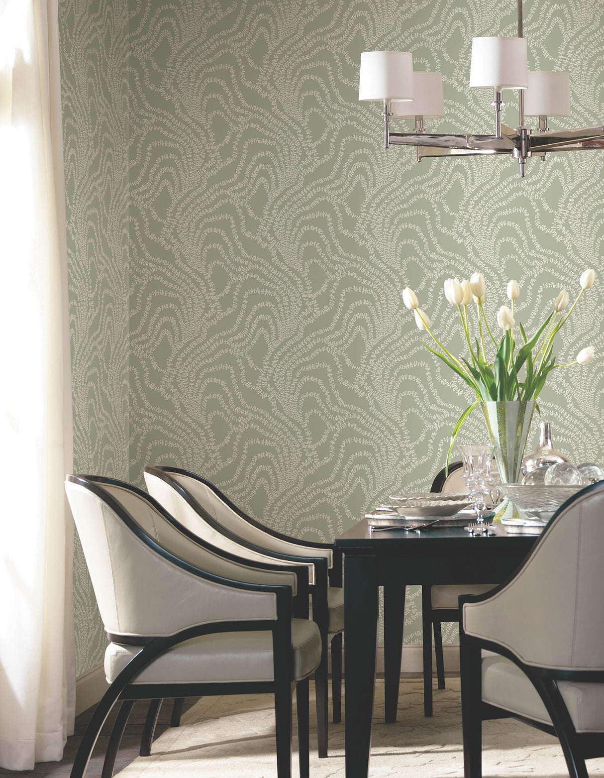 String of Pearls Sage by Ronald Redding Vine Wallpaper – York Designer Series VR1513