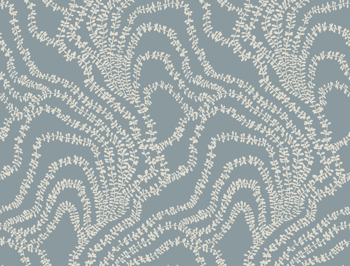 String of Pearls Denim Vine Wallpaper by Ronald Redding – York Designer Series VR1516