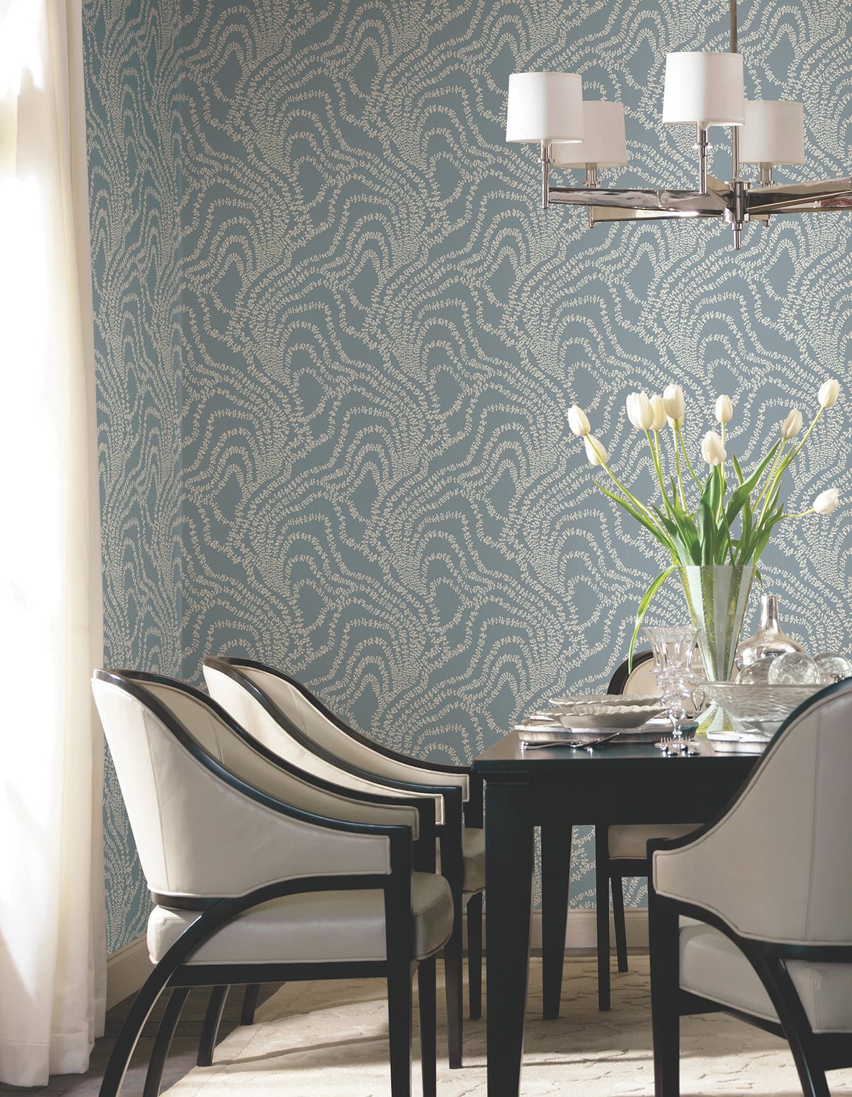 String of Pearls Denim by Ronald Redding Vine Wallpaper- York Designer Series VR1516