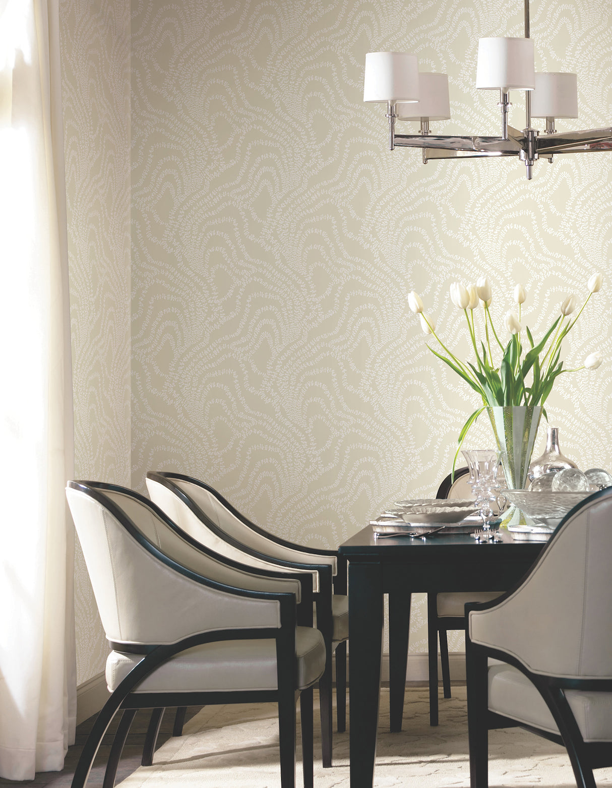 String of Pearls Beige by Ronald Redding Vine Wallpaper- York Designer Series VR1518