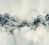 Mystic Overlook Blue wall mural by Ronald Redding featuring a watercolor mountain landscape in blues and neutrals