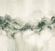 Mystic Overlook Green wall mural by Ronald Redding showing misty green mountainscape in 4-panel layout