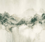 Mystic Overlook Green wall mural by Ronald Redding showing misty green mountainscape in 4-panel layout
