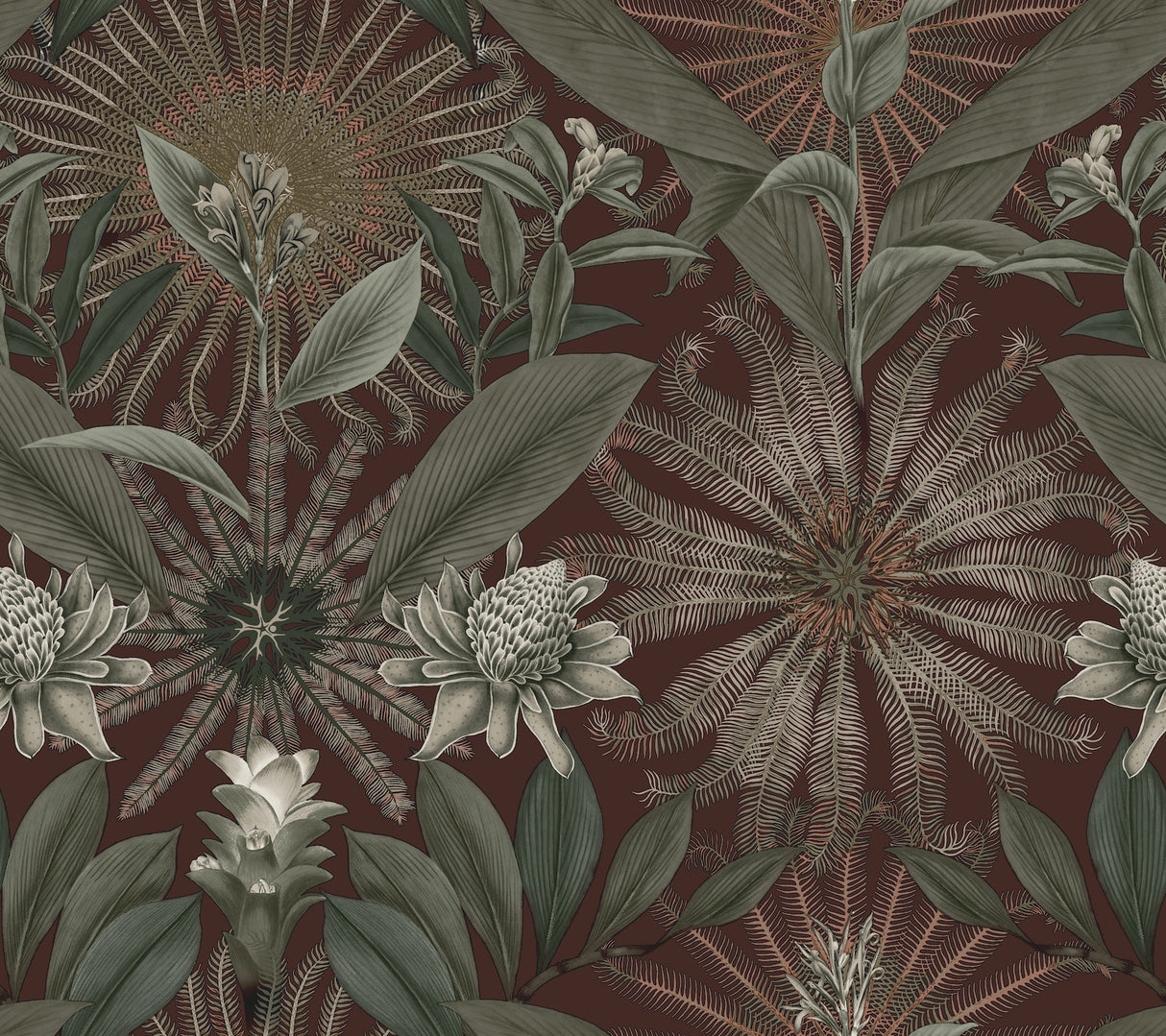 Enchanted Garden Maroon Tropical Wallpaper VR1528 by Ronald Redding