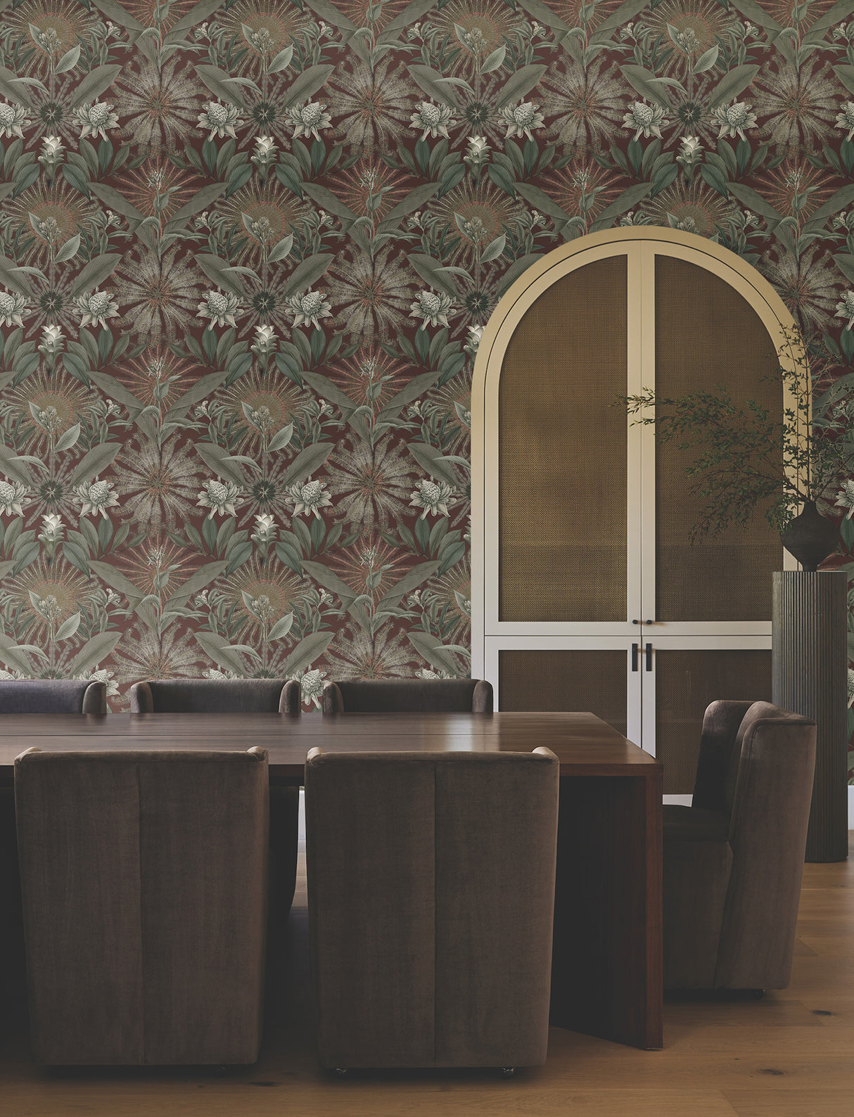 Enchanted Garden Maroon by Ronald Redding Tropical Wallpaper – York Designer Series VR1528