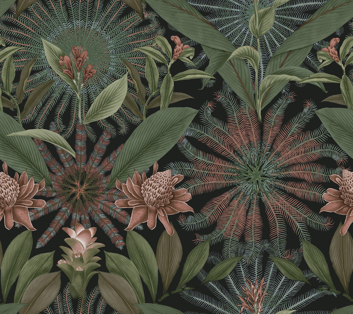 Enchanted Garden Green Tropical Wallpaper by Ronald Redding