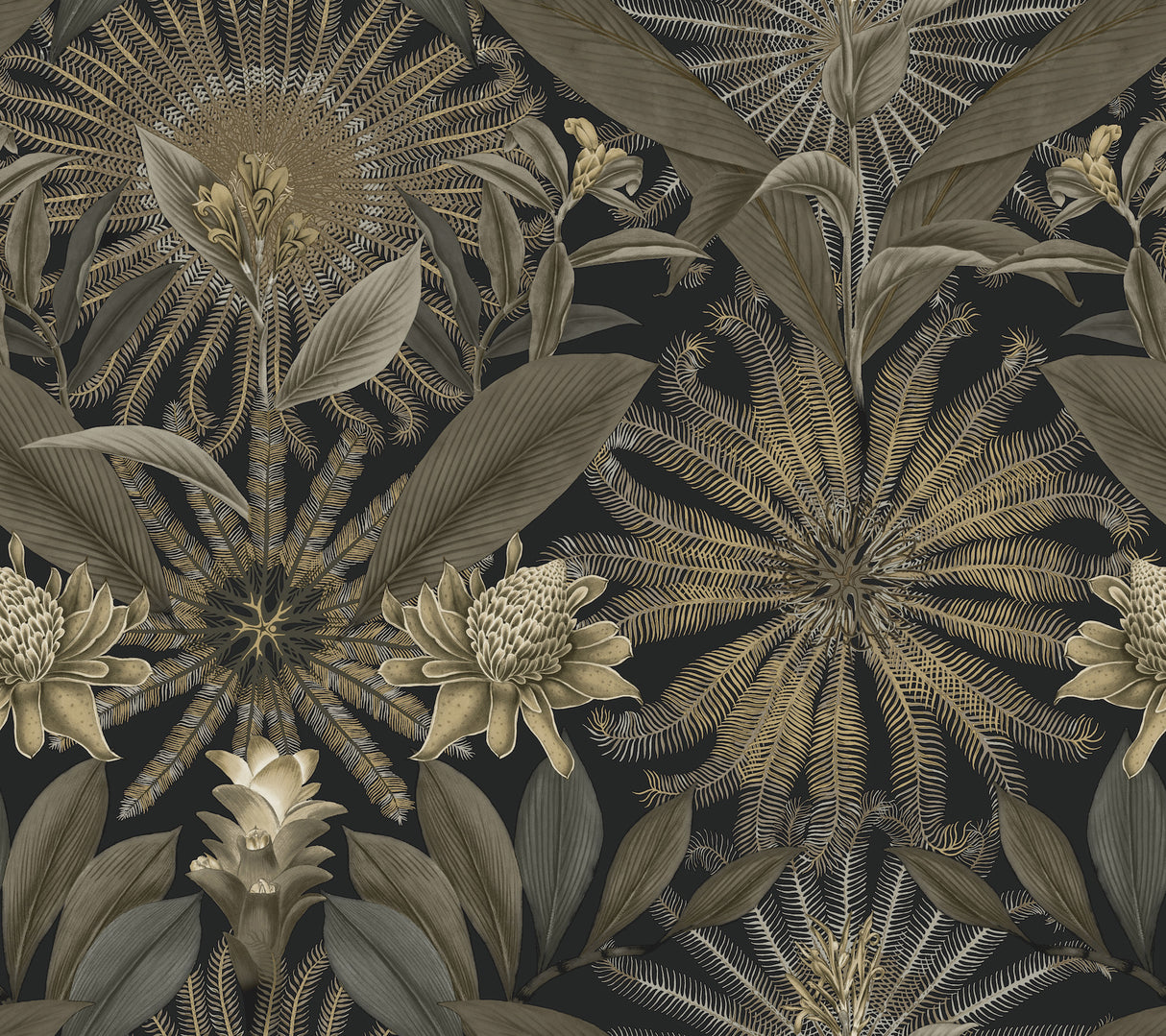 Enchanted Garden Black Tropical Wallpaper by Ronald Redding