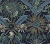 Enchanted Garden Navy Tropical Wallpaper by Ronald Redding – pattern detail