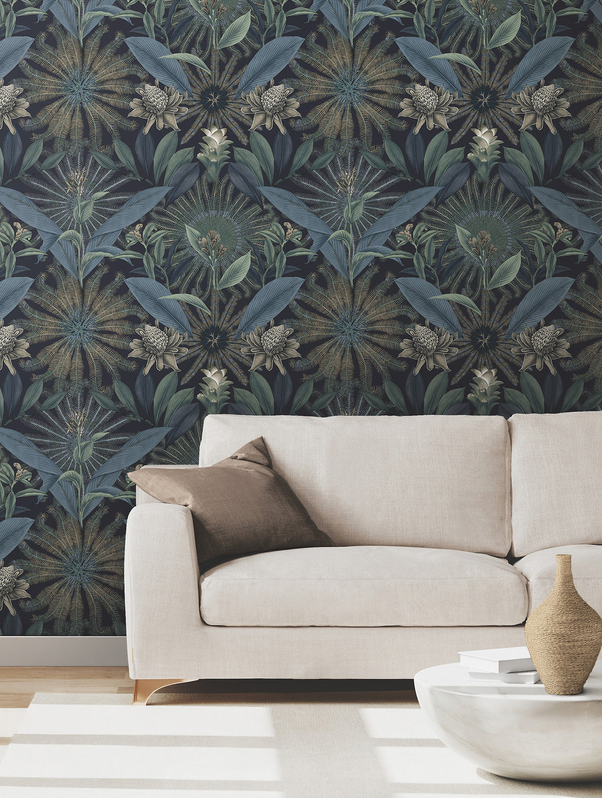 Enchanted Garden Navy by Ronald Redding Tropical Wallpaper- York Designer Series VR1532