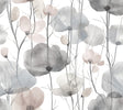 Cotswolds Poppies Grey floral wallpaper with watercolor poppy blooms in grey, pale blue, and mauve.