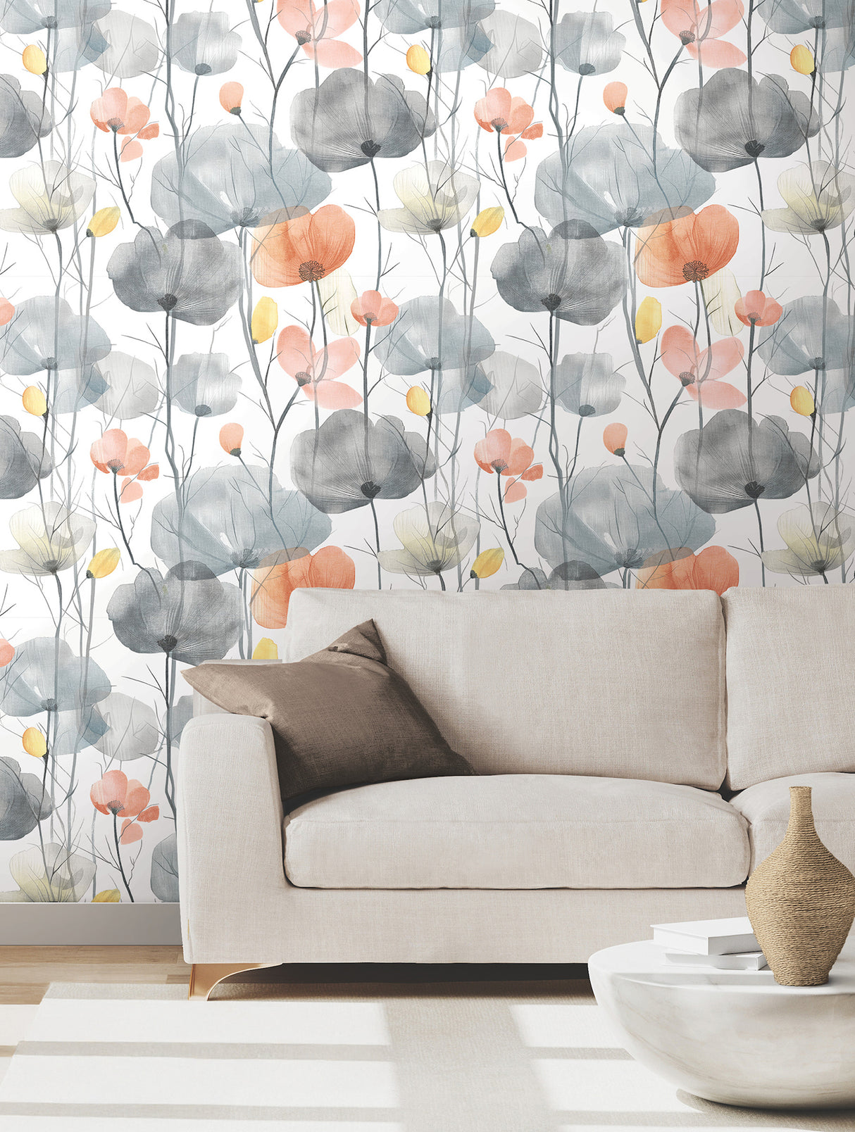 Cotswolds Poppies Coral by Ronald Redding Floral Wallpaper- York Designer Series VR1537