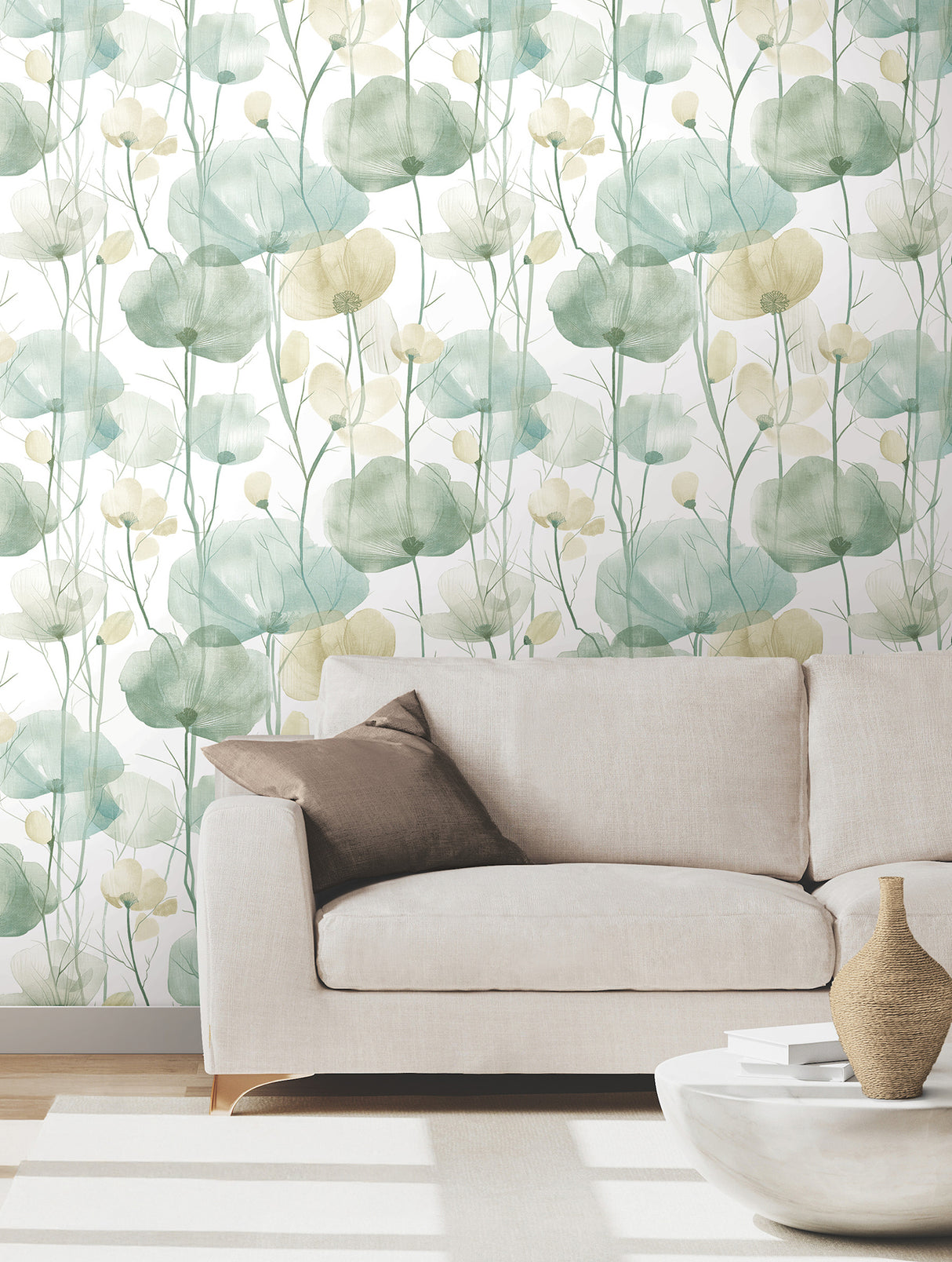 Cotswolds Poppies Turquoise by Ronald Redding Floral Wallpaper- York Designer Series VR1539