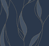 Society Hill Navy Abstract Leaf Wallpaper by Ronald Redding