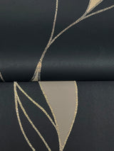 Society Hill Black by Ronald Redding Abstract Leaf Wallpaper- York Designer Series VR1549