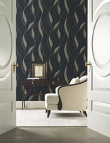 Society Hill Black by Ronald Redding Abstract Leaf Wallpaper- York Designer Series VR1549
