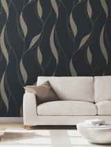Society Hill Black by Ronald Redding Abstract Leaf Wallpaper- York Designer Series VR1549