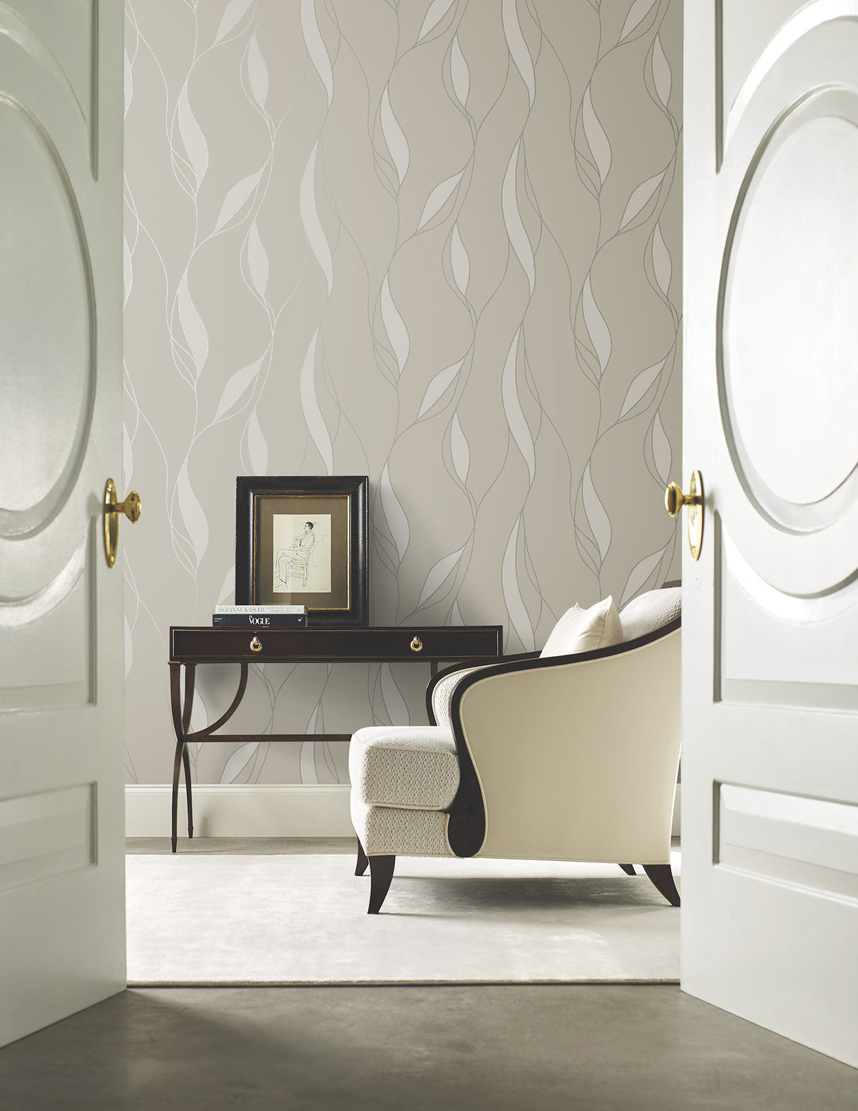 Society Hill Dove by Ronald Redding Abstract Leaf Wallpaper- York Designer Series VR1550