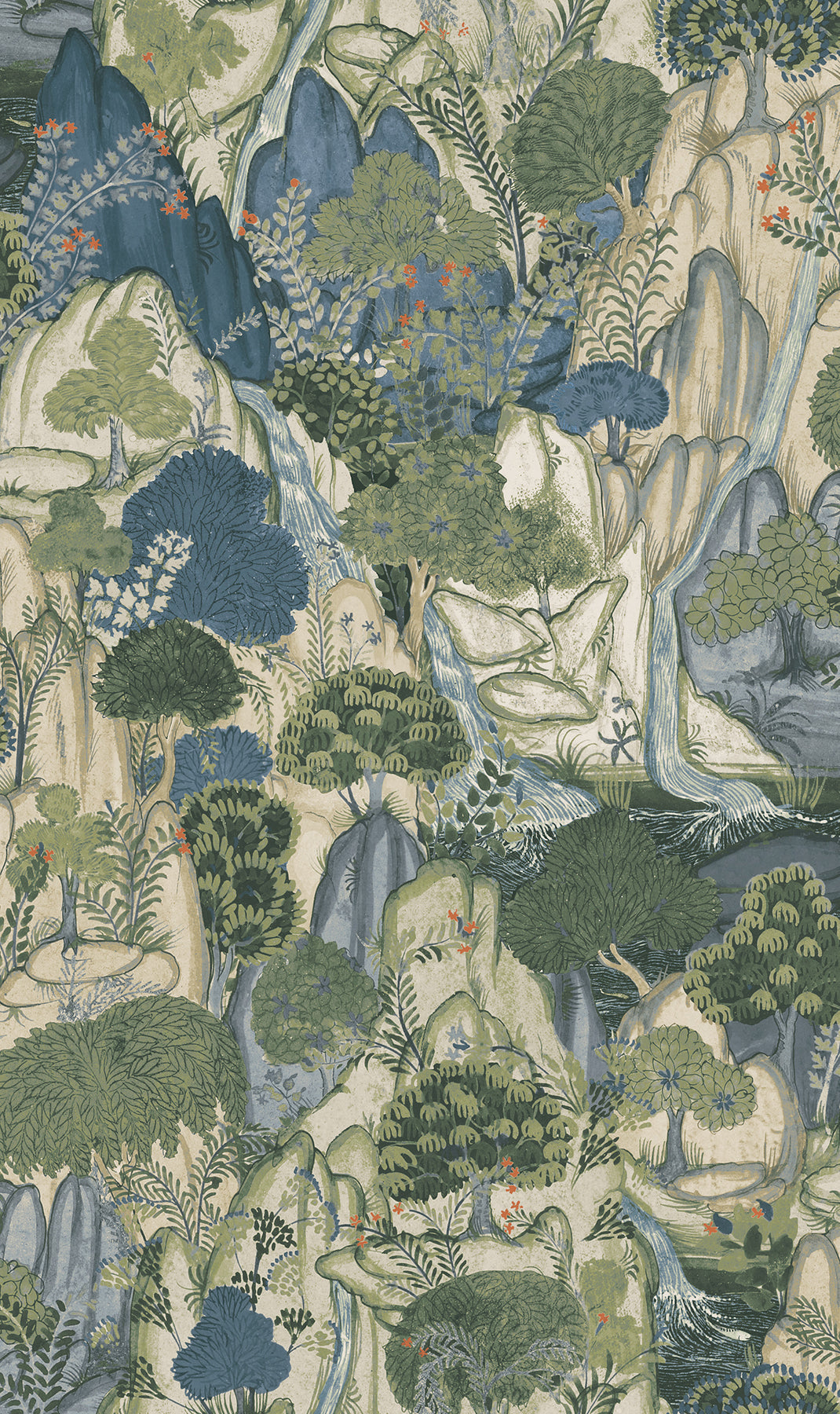 Ronald Redding Falling Waters Sapphire scenic non woven wallpaper roll, 33.25 in x 24 ft, VR1554