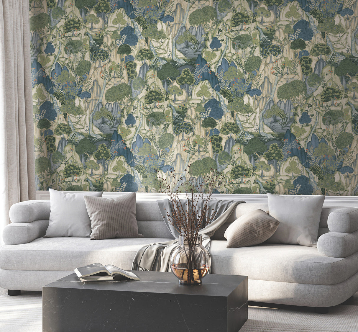 Falling Waters Sapphire by Ronald Redding Scenic Wallpaper – York Designer Series VR1554