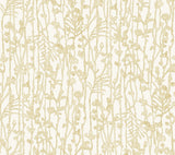 Filigree gold abstract wallpaper with metallic sheen on white, 27 in x 27 ft roll (VR1560).