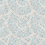 Mosaic Mirage Blue and Beige textured vinyl wallpaper with concentric mosaic tile circles.