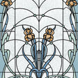 Floral Stained Glass Blue textured vinyl wallpaper roll showing stained-glass botanical motif