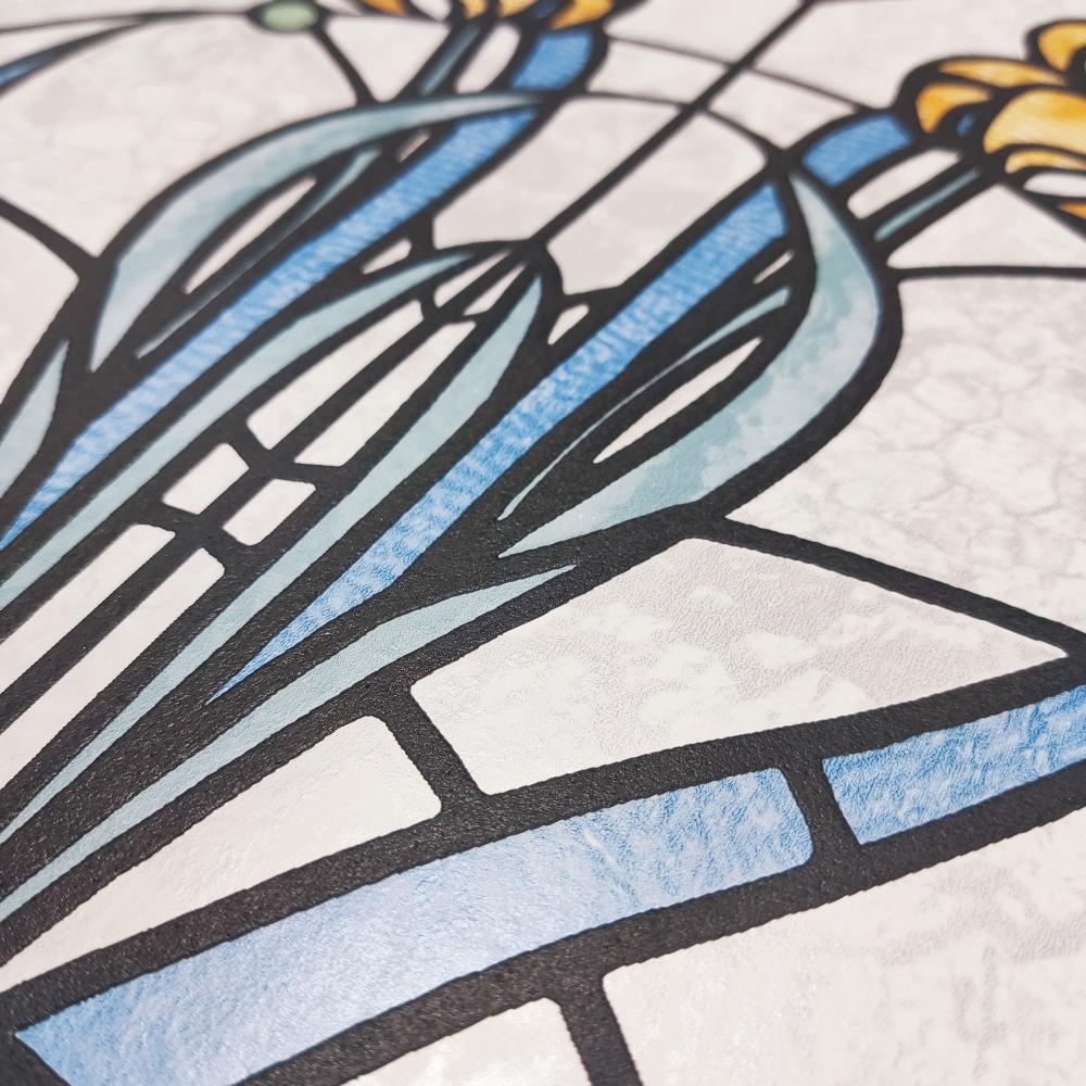 Floral Stained Glass Blue by Veer Decor Textured Vinyl Wallpaper – Veer Decor VRAR01-397