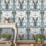 Floral Stained Glass Blue by Veer Decor Textured Vinyl Wallpaper – Veer Decor VRAR01-397