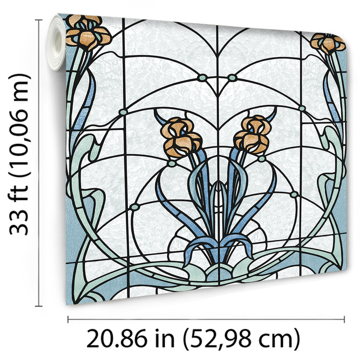Floral Stained Glass Blue by Veer Decor Textured Vinyl Wallpaper – Veer Decor VRAR01-397