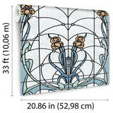 Floral Stained Glass Blue by Veer Decor Textured Vinyl Wallpaper – Veer Decor VRAR01-397
