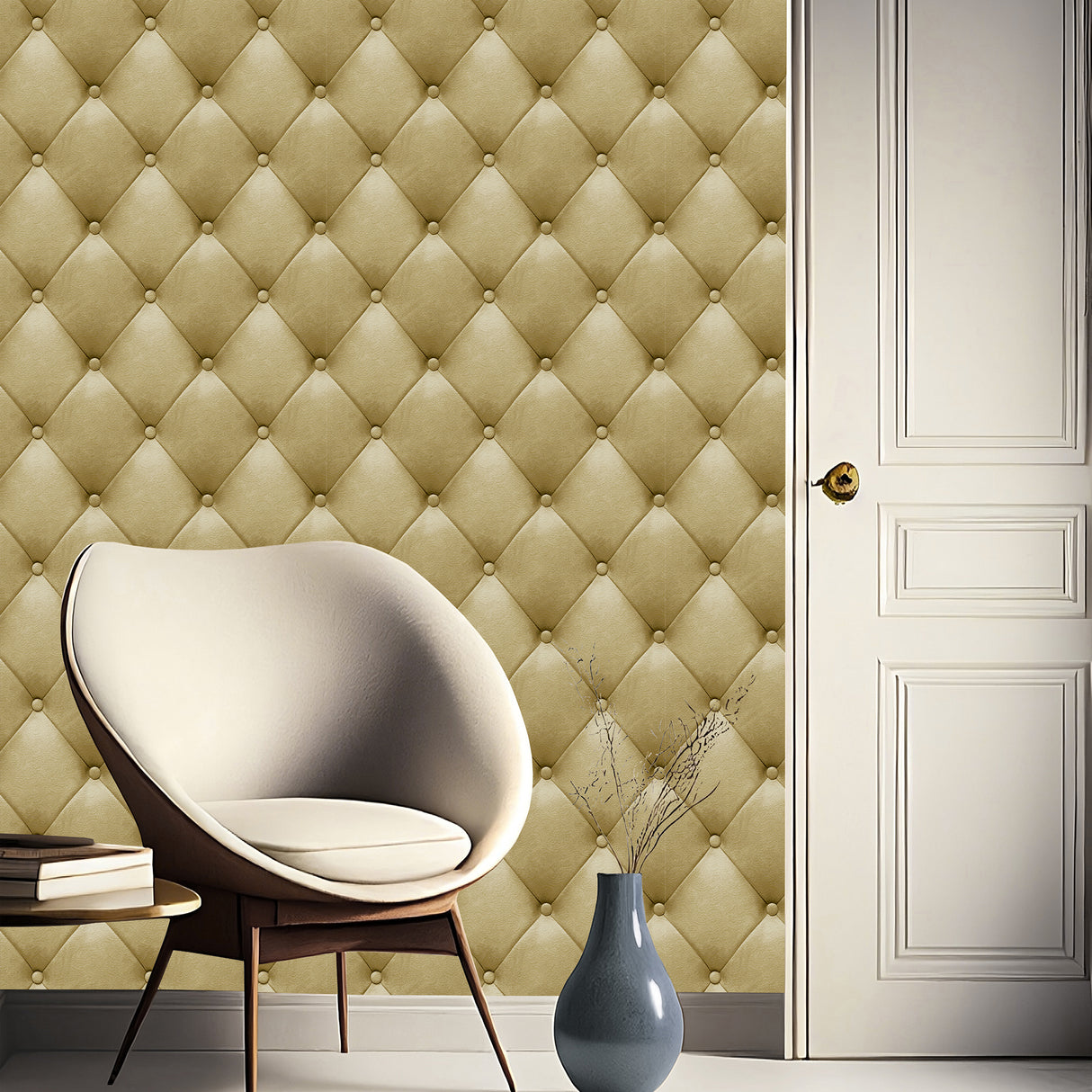 Faux Plush Quilted Diamond Upholstery Gold by Veer Decor Textured Vinyl Wallpaper – Veer Decor VRAR02-267