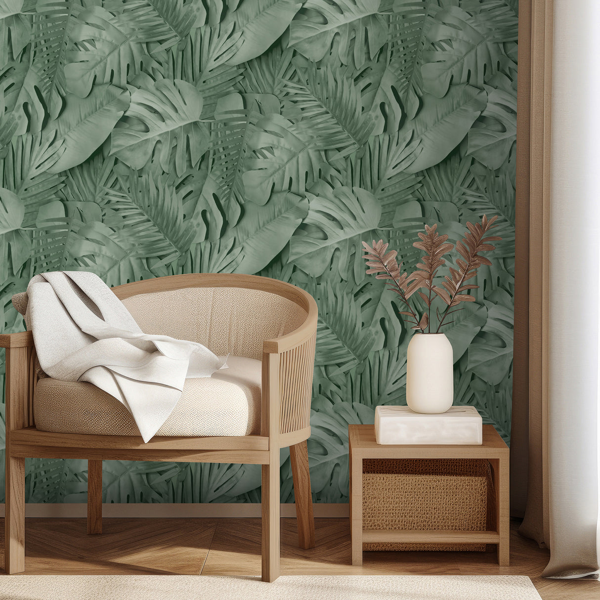 Large Photoreal Tropical Leaves Green by Veer Decor Non-Woven Unpasted Wallpaper – Veer Decor VRAR04-008