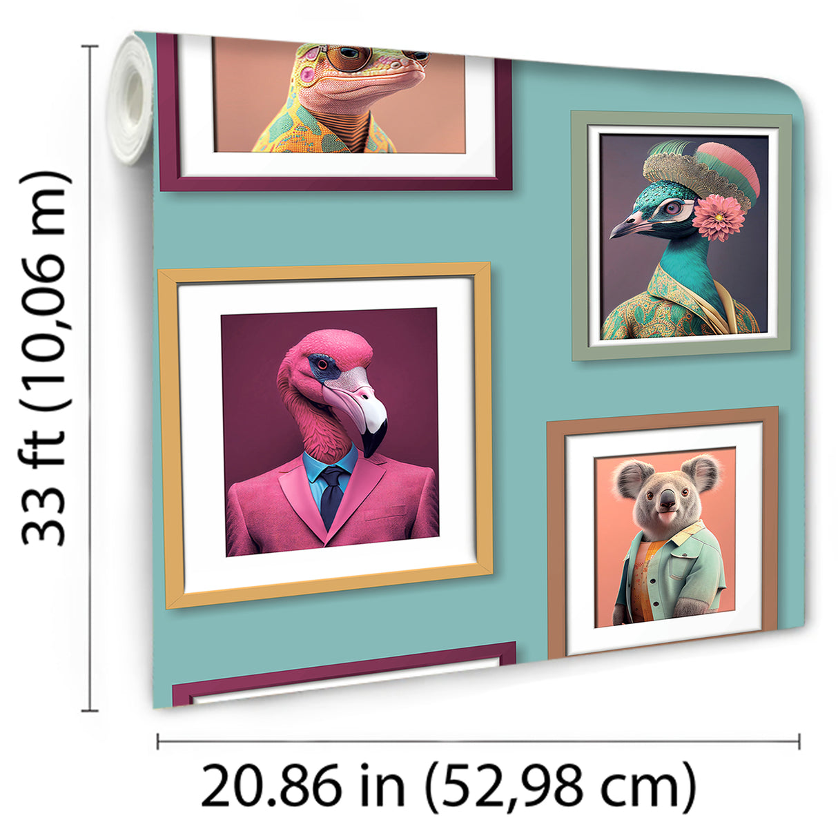 Funky Animal Portraits Green by Veer Decor Novelty Animal Wallpaper – Veer Decor VRAR04-167