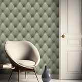 Faux Plush Quilted Diamond Upholstery Green by Veer Decor Textured Vinyl Wallpaper – Veer Decor VRAR04-267