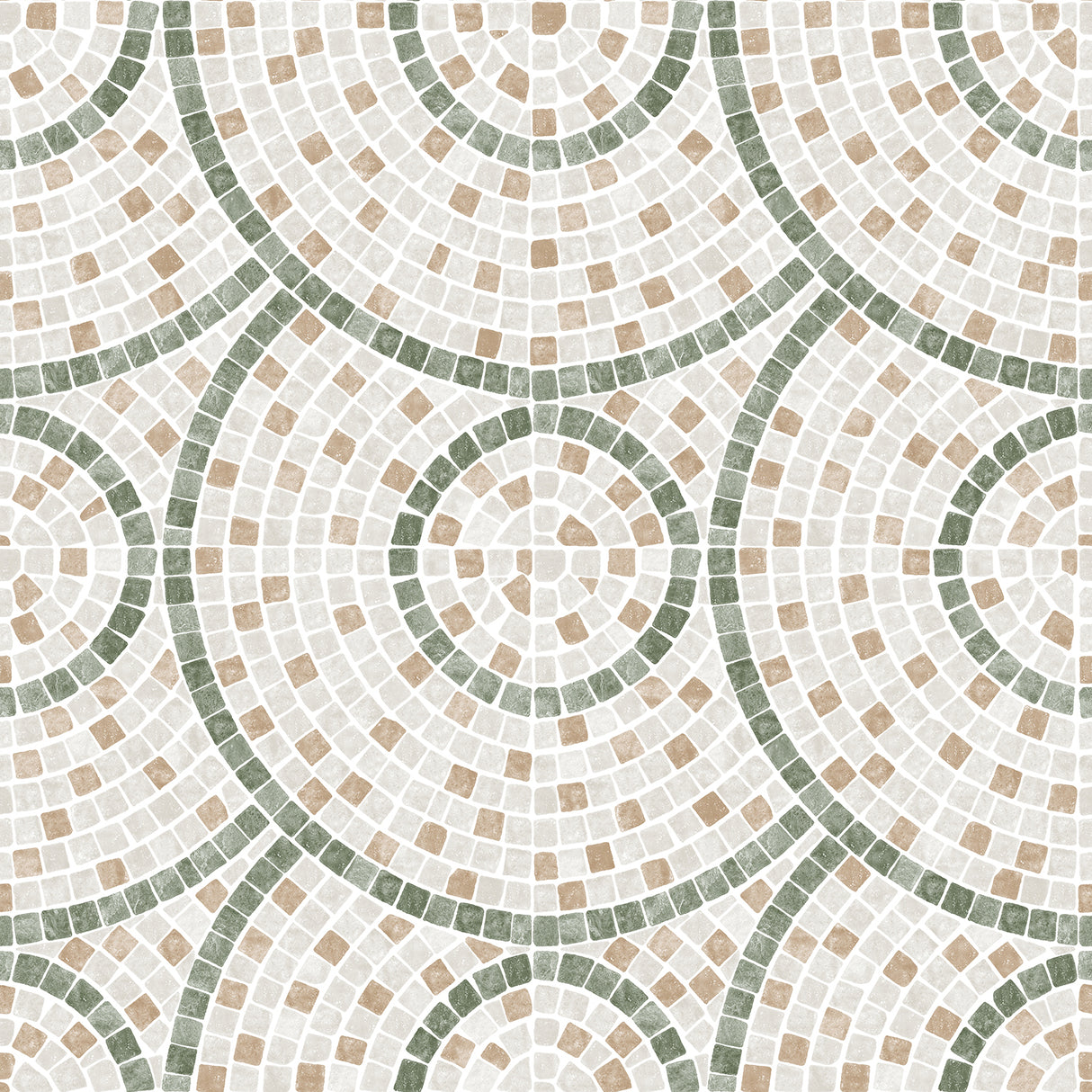 Mosaic Mirage Green and Neutrals wallpaper with concentric tile circles