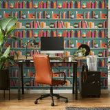 Modern Bookshelf Green Ground by Veer Decor Patterned Wallpaper – Veer Decor VRAR04-597