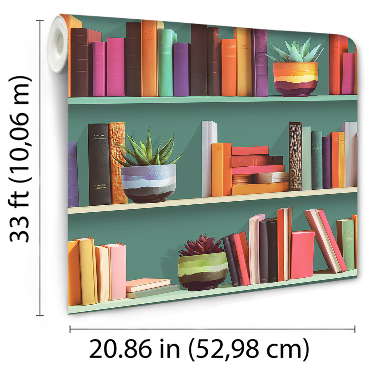 Modern Bookshelf Green Ground by Veer Decor Patterned Wallpaper – Veer Decor VRAR04-597