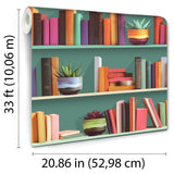 Modern Bookshelf Green Ground by Veer Decor Patterned Wallpaper – Veer Decor VRAR04-597