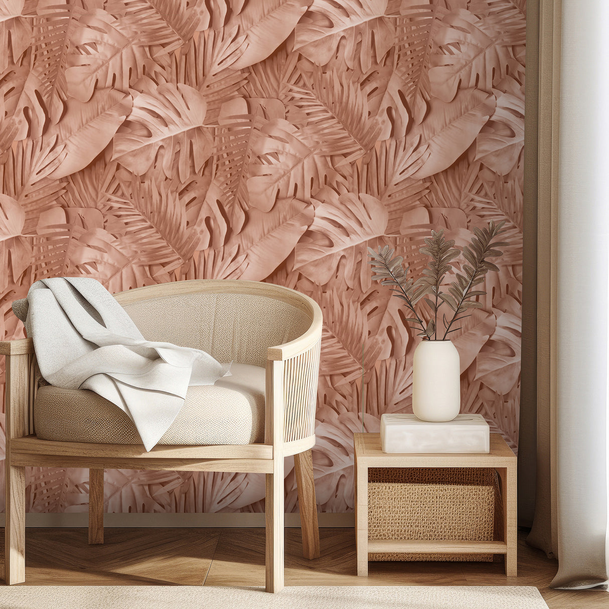 Large Photoreal Tropical Leaves Terracotta by Veer Decor Non-Woven Unpasted Wallpaper – Veer Decor VRAR05-008