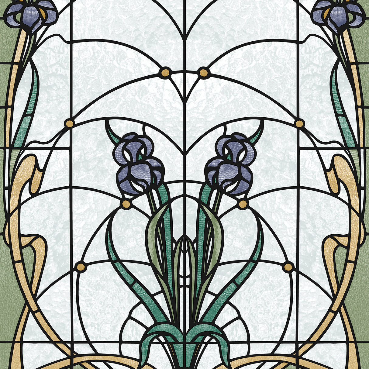 Floral Stained Glass Purple Flower Wallpaper roll and room scene