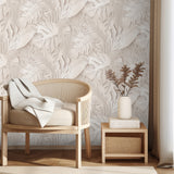 Large Photoreal Tropical Leaves Beige by  Wallpaper – Veer Decor VRAR07-008