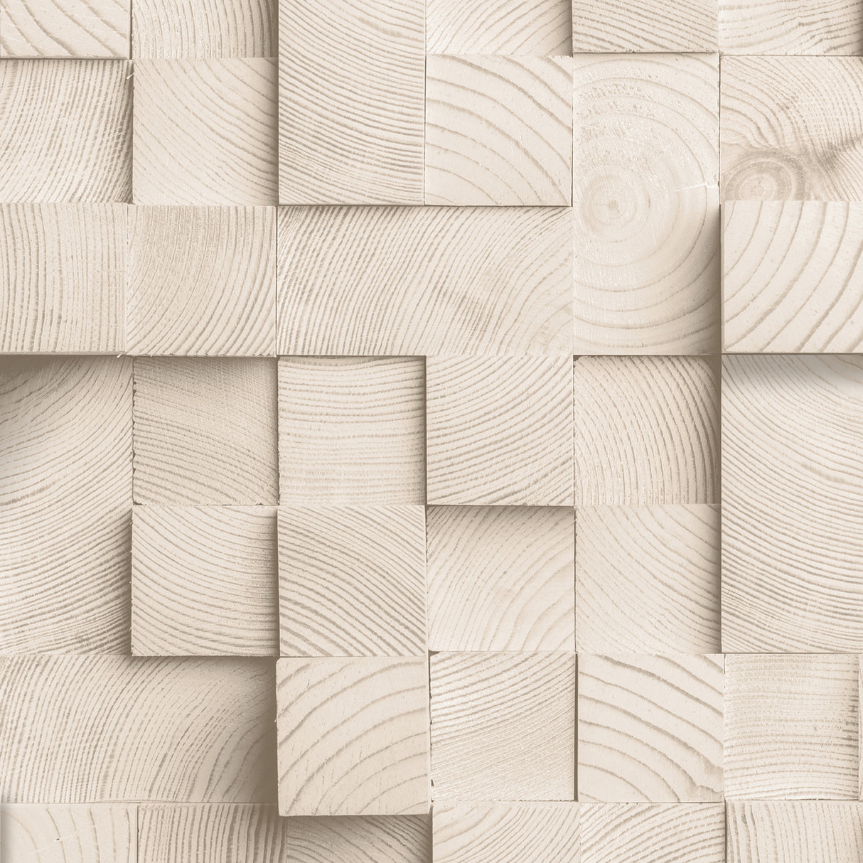 Wood Blocks Natural Beige geometric textured wallpaper roll showing beige wood block pattern