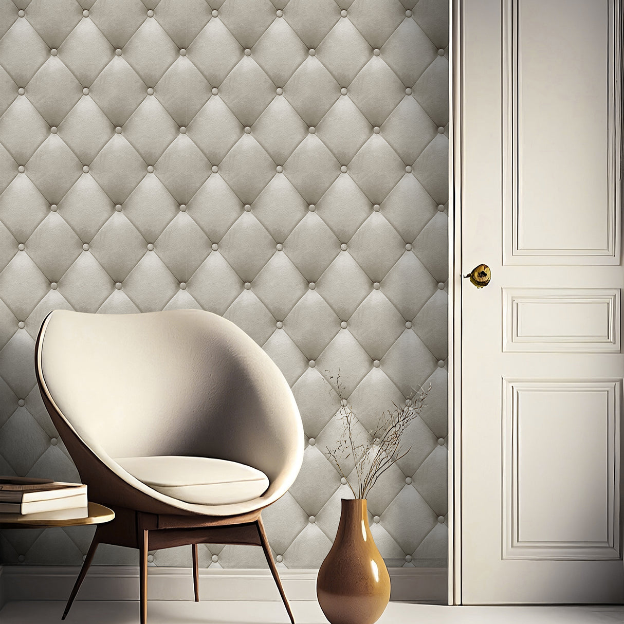 Faux Plush Quilted Diamond Upholstery Beige by Veer Decor Textured Vinyl Wallpaper – Veer Decor VRAR07-267