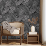 Large Photoreal Tropical Leaves Black by Veer Decor Botanical Wallpaper – Veer Decor VRAR09-008