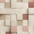 Wood Blocks Natural and Reds geometric textured wallpaper roll by Veer Decor, 20.86 in x 33 ft