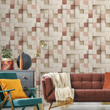 Wood Blocks Natural and Reds by Veer Decor Geometric Textured Wallpaper – Veer Decor VRAR10-108