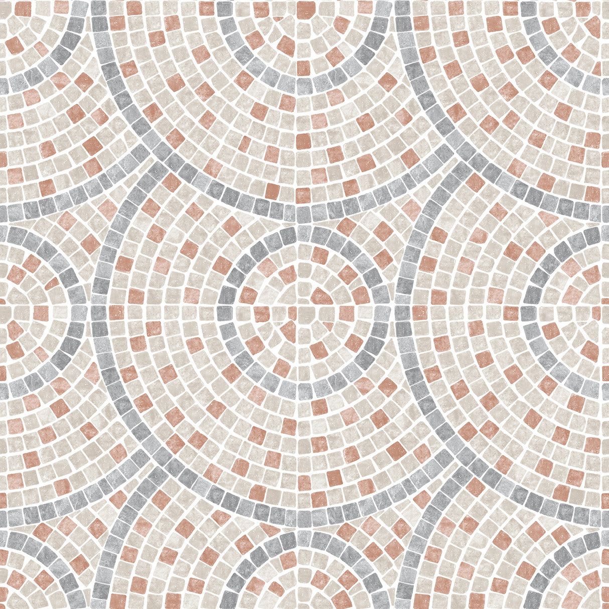 Mosaic Mirage terracotta and neutral concentric tile pattern wallpaper roll