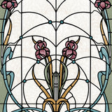 Floral Stained Glass red patterned wallpaper roll and room scene