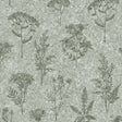 Herbarium Hues sage green cork texture wallpaper with botanical herb illustrations
